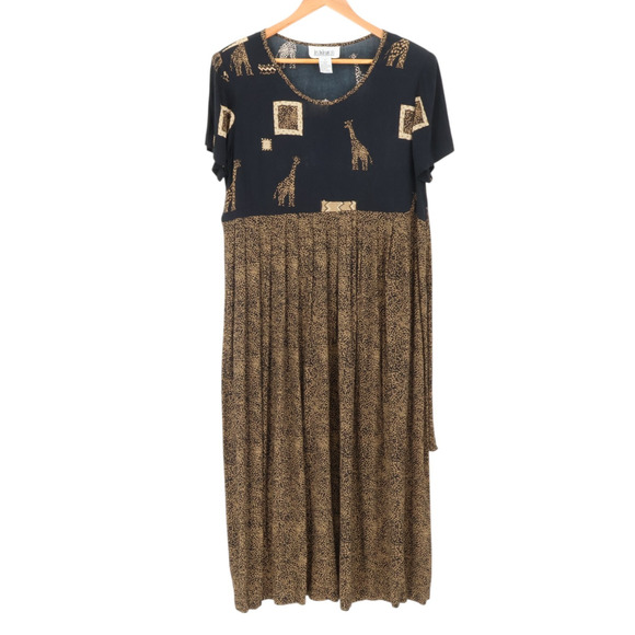 Vintage 90s Giraffe Leopard Print Maxi Dress Just In Thyme Boho‎ Safari Size 12 - Picture 1 of 12